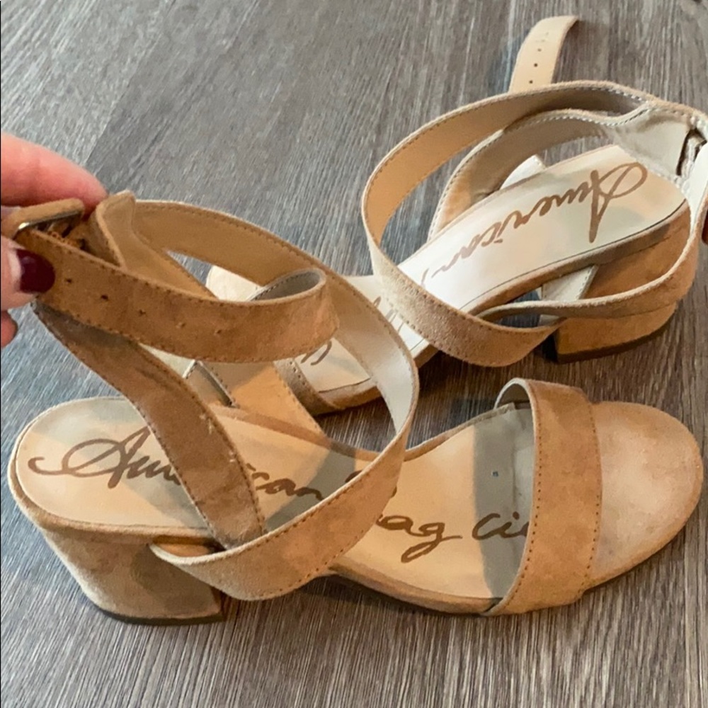 Tan faux suede block heeled sandal